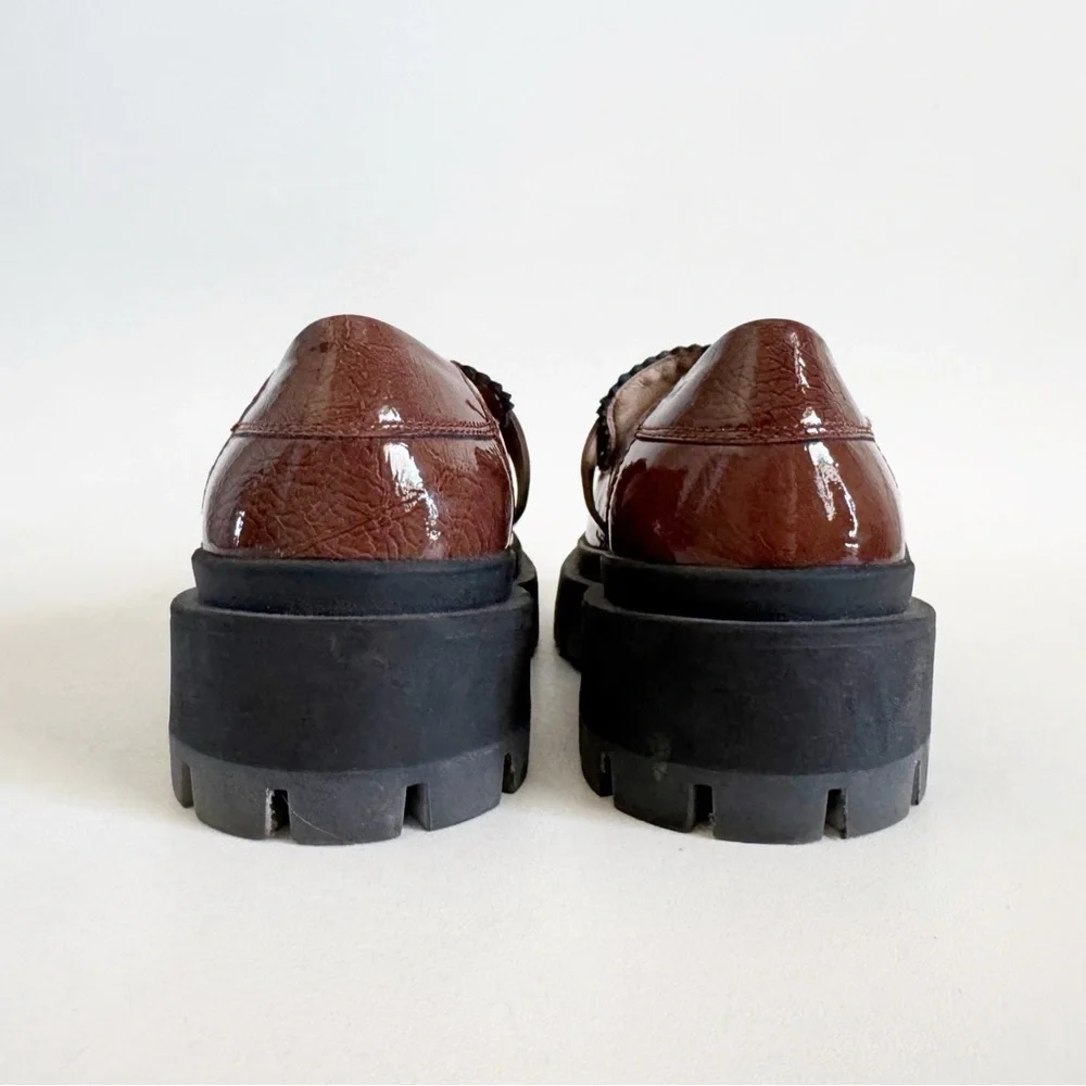 Free People Mackenzie MJ Patent Leather Loafers Brown EU 39 US 9 Classic Preppy - Picture 8 of 11